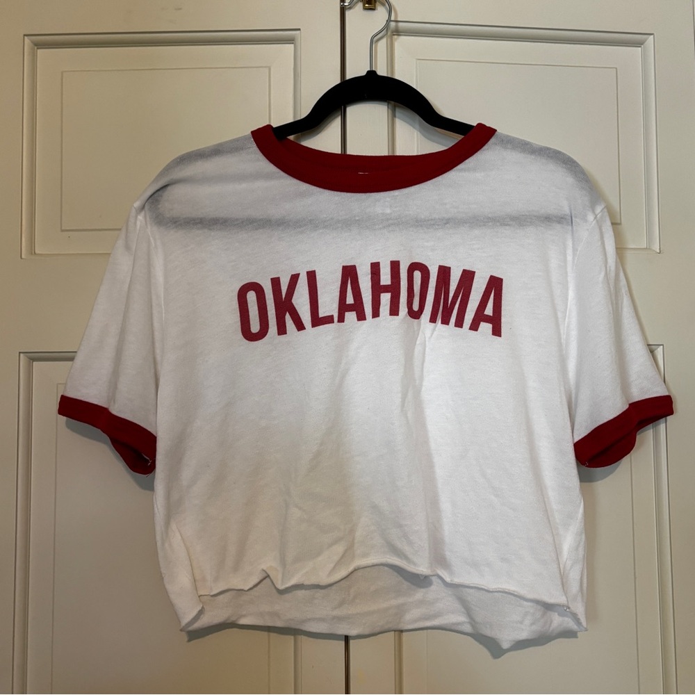 Oklahoma Koch Cropped Red and White T-Shirt